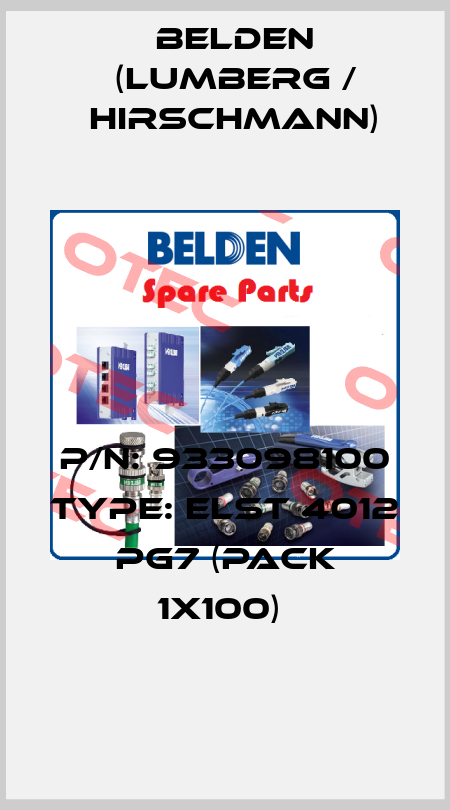 P/N: 933098100 Type: ELST 4012 PG7 (pack 1x100)  Belden (Lumberg / Hirschmann)