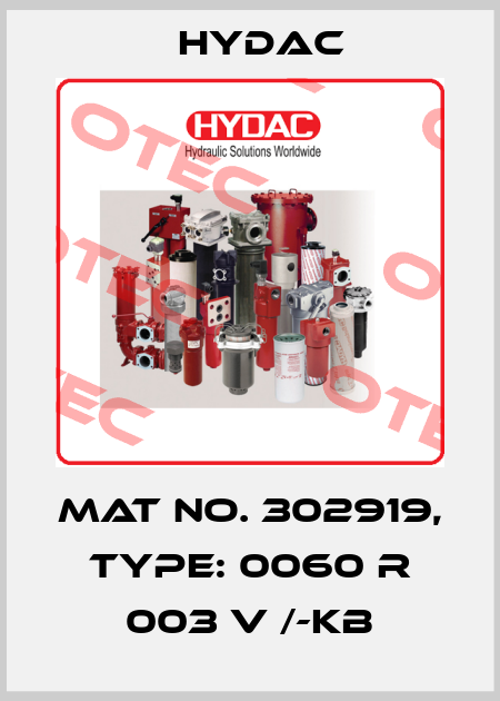 Mat No. 302919, Type: 0060 R 003 V /-KB Hydac