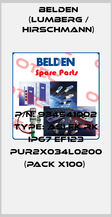 P/N: 934541002 Type: ASI FK RK IP67 EF123 PUR2x034L0200 (pack x100)  Belden (Lumberg / Hirschmann)