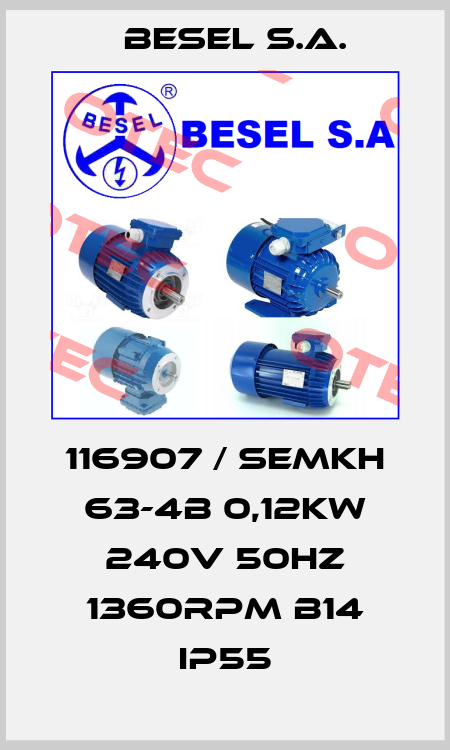 116907 / SEMKh 63-4B 0,12kW 240V 50Hz 1360rpm B14 IP55 BESEL S.A.